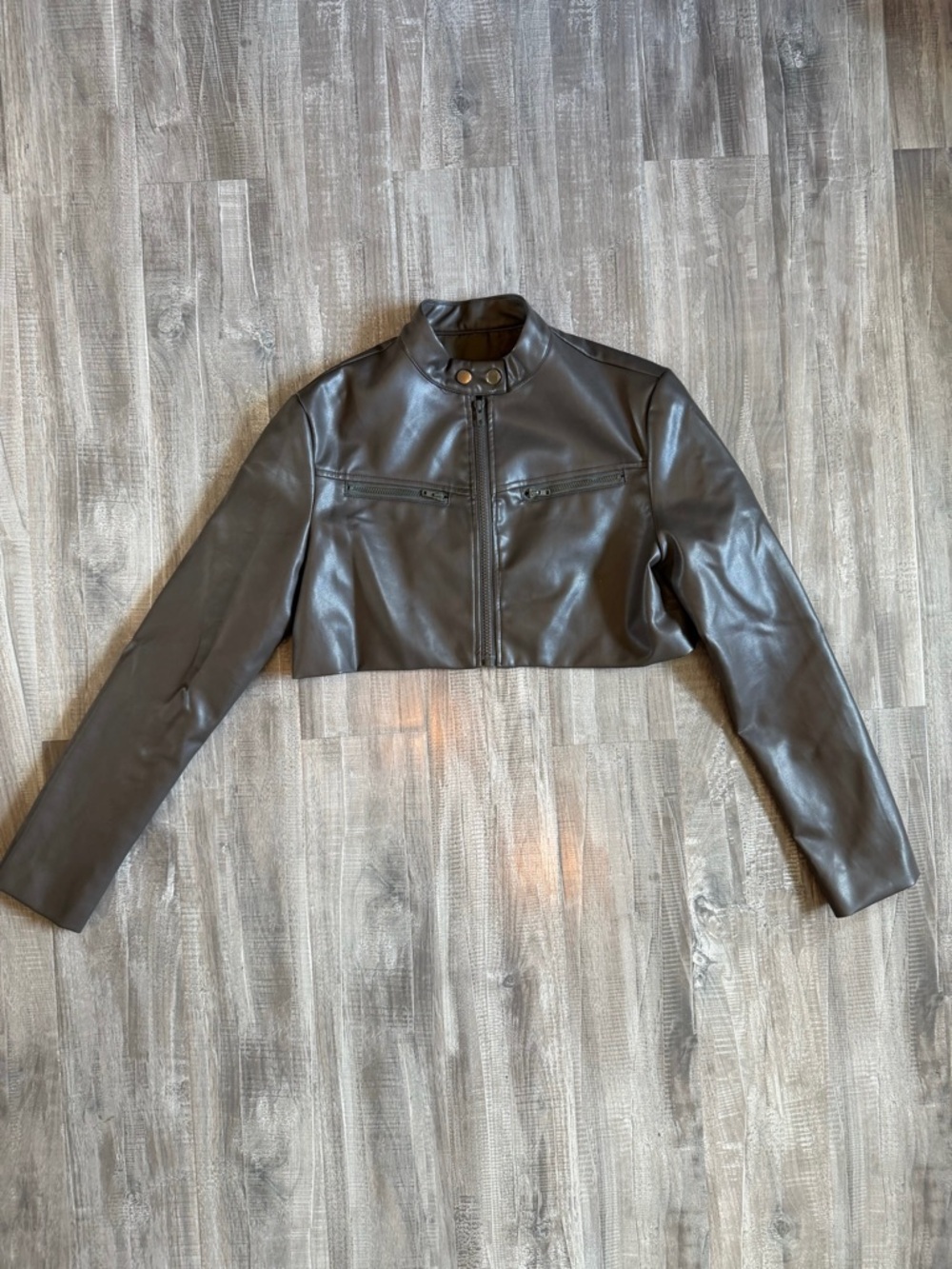 Cropped Brown Leather Moto Jacket